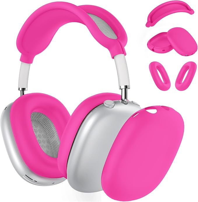 Silicone Case Cover for AirPods Max Headphones, Ear Pad Case Cover/Ear Cups Cover/Headband Cover for AirPods Max 2/1 (2026/2024/2020)(USB-C/Lightning), Accessories for Apple AirPods Max 2, Hot Pink