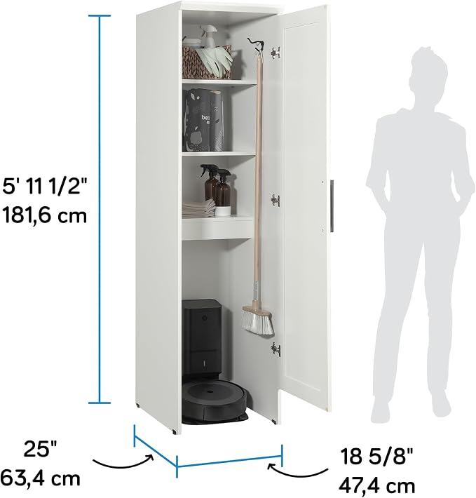 Sauder Homeplus Robot Vacuum Kitchen Pantry Storage Cabinet, Single Door with Adjustable Shelves, in Soft White