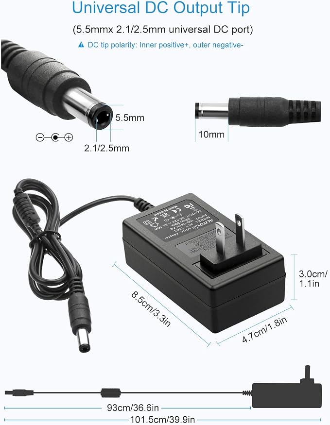 ALITOVE 12V 3A Power Supply DC 12 Volt 3A 36W AC/DC Power Adapter 100~240V AC to DC 12V Converter LED Driver Transformer 5.5mmx2.5mm for LED Strip Light CCTV Cameras System Printer,10-Pack