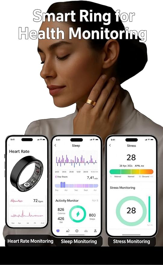 Smart Ring for Women & Men - Heart Rate, Blood Oxygen, Sleep Tracker | Waterproof IP68 | 12-Day Battery | Heart Rate, Steps, Calories Monitor | Comfort Fit Wearable Tech Accessory Ring