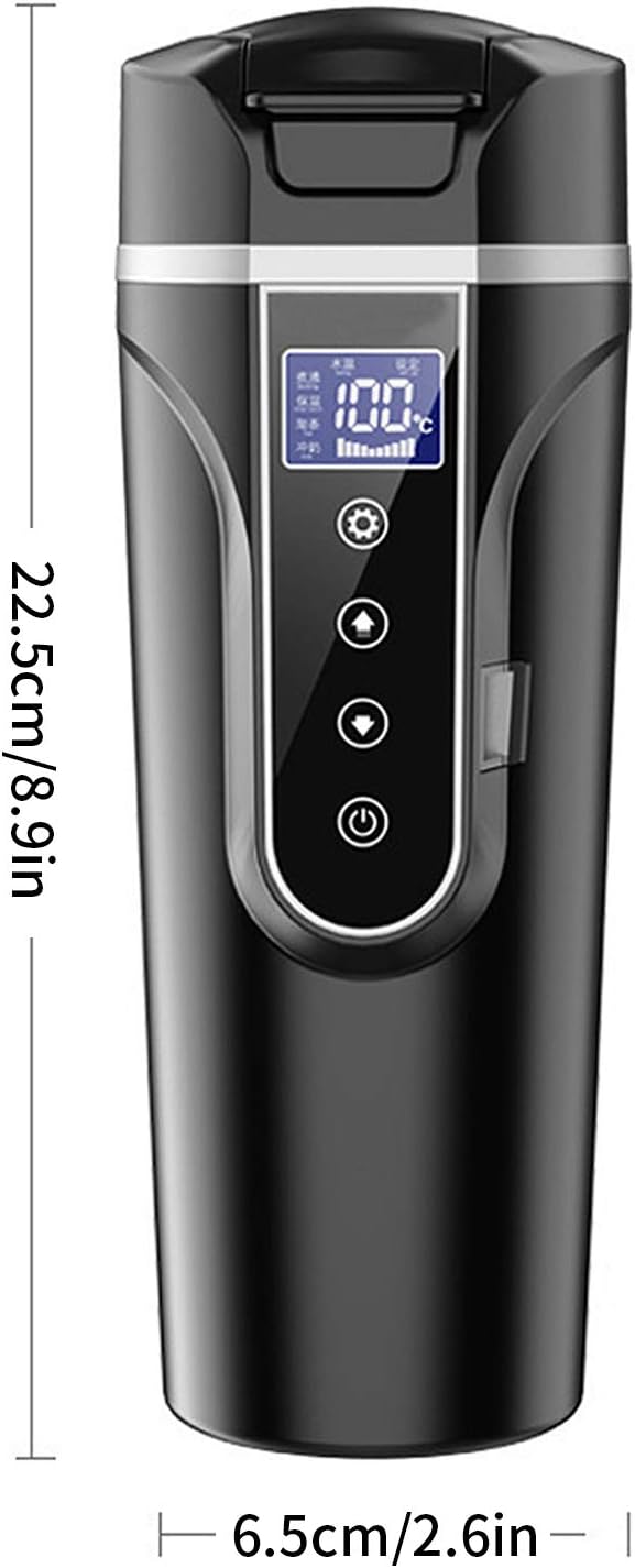Akozon Smart Temperature Control Travel Coffee Mug 450ml 12-24V Electric Heated Travel Mug Stainless Steel Car Cup 0-100℃ Adjustable,20-25 MIN Quick Heating
