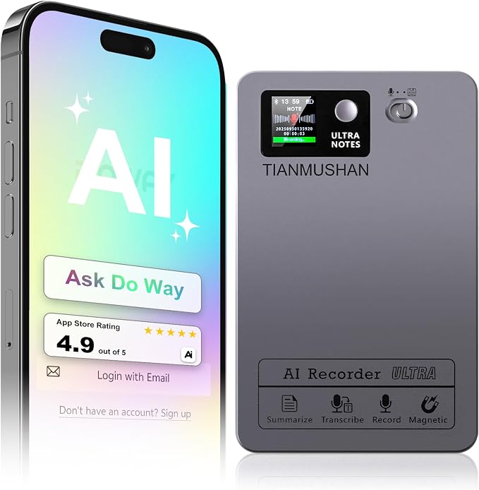 AI Voice Recorder, Supports 152 Languages, 64GB Memory APP Control Audio Recorder for Lectures, Meetings, Calls,AI Noise Cancellation Technology,Built-in Magnetic Ring,Mini Transcriber with Summary.