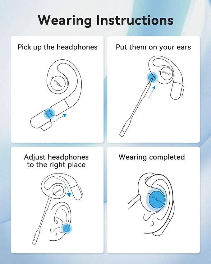 EMEET AirFlow Open Ear Headphones with Mic, Bluetooth 5.3 Wireless Headsets with Detachable Microphone, ENC Noise Cancelling, Multipoint Pairing, Ultra Comfort, Wireless Earbuds for Work, home, office