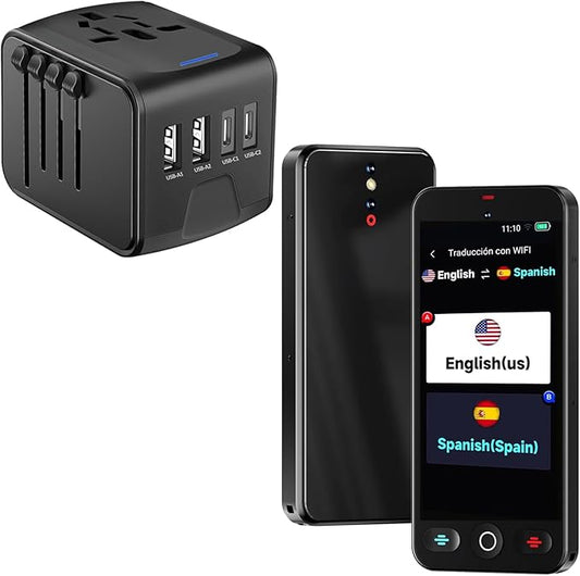 JMFONE Universal Travel Plug Adapter 5 in 1 Charger an AI Language Translator Device, No WiFi Needed, 150+ Languages Instant Two-Way Voice Translator