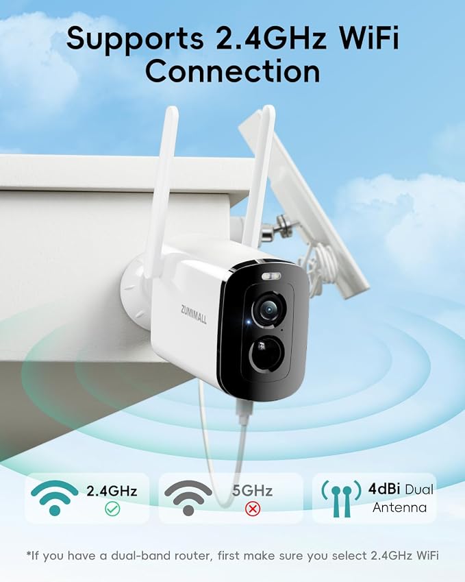 ZUMIMALL 5MP Security Camera Outdoor, 2K Solar Camera for Home Security, 2.4GHz WiFi, 2-Way Talk, Spotlight & Siren, IP66 Weatherproof, Compatible with Alexa