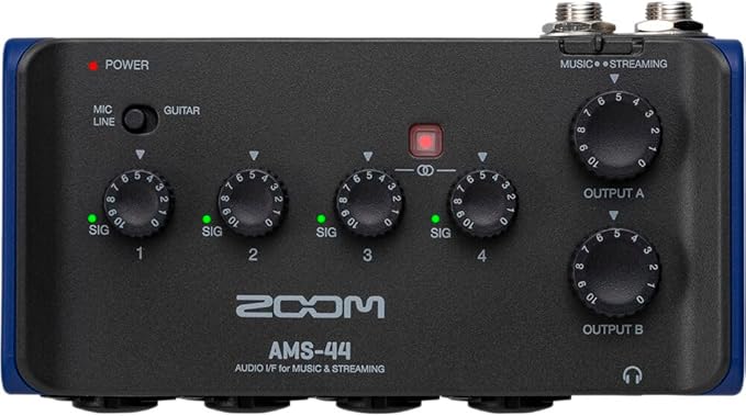 Zoom AMS-44 USB Audio Interface, 4 Inputs, 4 Outputs, Direct Monitoring, for Recording and Streaming on PC, Mac, iOS, and Android Bundle with MDR-7506 Professional Stereo Headphones + More