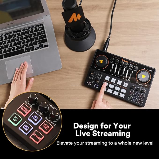 Audio Interface with XLR Condenser Microphone and Studio Microphone-Podcast Equipment-MAONO-MaonoCaster-All in One - with premium mic preamp for Podcast Recording, Streaming, Youtube, PC, Smartphone