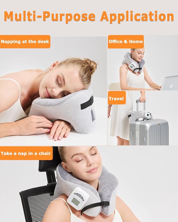 Rechargeable Heated Neck Pillow with Massage, 5000mAh Cordless Neck Heating Pad for Neck Pain, 3-Level Vibration Massage, 104-140℉ Adjustable Temp, 30/45/60Mins Timer, Type-C Cable & Storage Bag