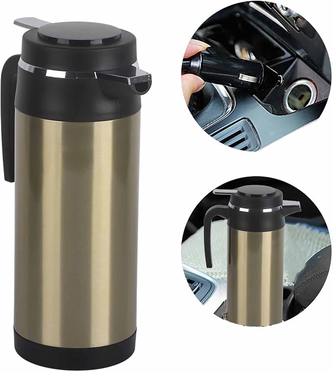 Keenso Car Kettle Boiler 1200ML 24V Stainless Steel Electric Incar Kettle Car Heating Cup Travel Thermoses Heating Water Bottle for Water Tea Coffee Milk(24V)