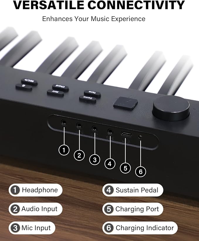 AiJoy 88-Key Piano Keyboard Portable Folding Piano with Semi-Weighted Keyboard, USB-MIDI, Sustain Pedal and Stand, Electric Keyboard Piano for Beginners, Black