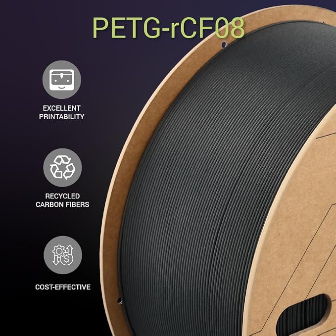 Polymaker Fiberon PETG-RCF Filament Black 1.75mm 3kg, Recycled Carbon Fiber Reinforced PETG 3D Printing Filament Ideal for Drone and Automotive Products