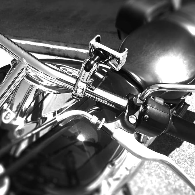 Tackform Chrome Motorcycle All Metal Phone Mount - 20MAXX Spring Cradle | Universal Clamp Fits 7/8" to 1-1/4" Handlebars | Aluminum | Compatible with iPhones, Galaxy Devices, More | Short Reach Arm
