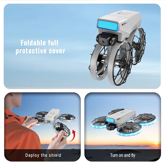 HD Camera Drone with LED Body Lights Foldable Screen Controller Brushless Motor RC Quadcopter Headless Mode 360° Flips, Under 250g Lightweight Portable Drones for Adults Beginners Outdoor Travel Video