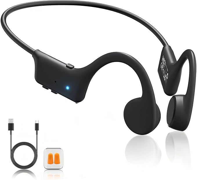 New Bone Conduction Headphones, Open Ear Bluetooth Headphones with Mic, Balanced Audio, Reduced Sound Leakage, 12H Playtime, Skin-Friendly Silicone, Sweat Resistant for Running, Cycling & Workout