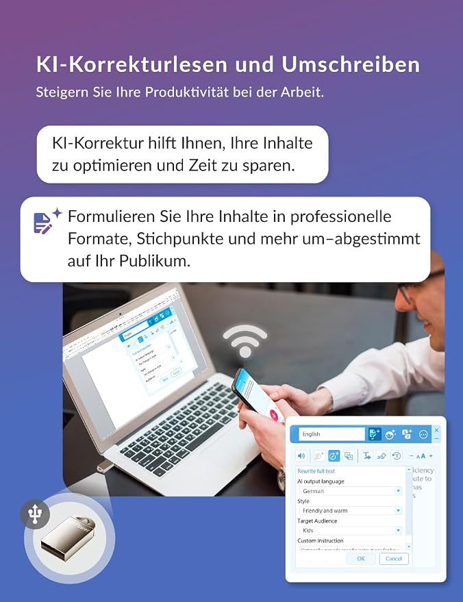 AI VoiceWriter – Smart Dictation & AI Writing Assistant for Windows & Mac | USB Dongle & Mobile App for Voice Input, Proofreading, Rewriting & Multilingual Support