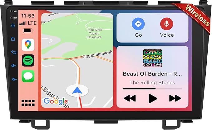 Car Stereo Radio for Honda CRV 2007-2011, 9" Touch Screen Car Radio with Wireless Carplay/Android Auto with WiFi GPS Navigation, Bluetooth, SWC/FM Radio