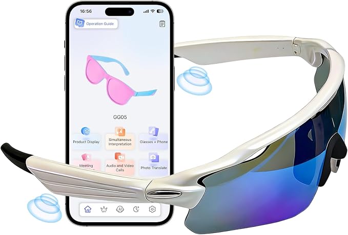Bluetooth Smart Sunglasses for Men Women, Open-Ear Speaker Glasses with Touch Control, UV400 Polarized Lens, 5-6H Playtime for Outdoor Sports,White and Blue