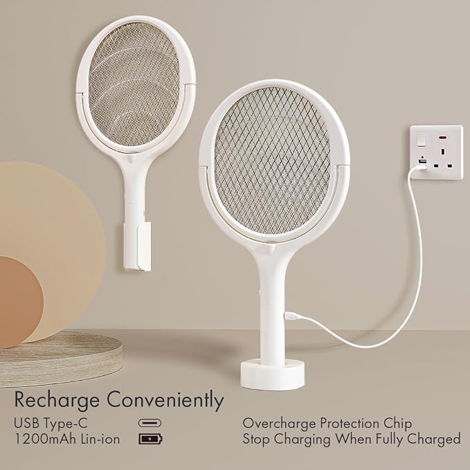 GeckoMan Rotating Head Electric Fly Swatter Racket Rechargeable Bug Zapper Racket Bug Zapper Indoor Fly Zapper Mosquito Zapper Flies Killer for Indoors, with a Telescopic Extension