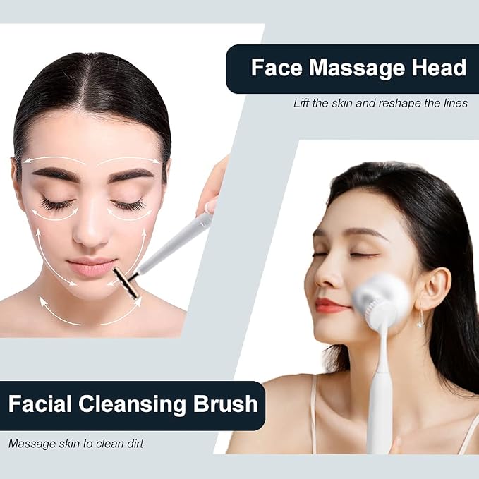 Sonic Electric Toothbrush, USB Rechargeable Powerful Sonic Cleaning Tooth Brush with 6 Modes, 5 Brush Heads + 1 Facial Cleansing Brush Head + 1 Face Massage Head Whitening Toothbrushes