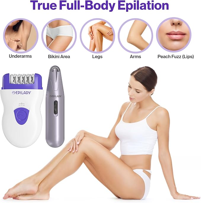 Epilady Face & Body Hair Removal Device Bundle, Corded Electric Epilator for Women with Facial Hair Remover, Epilator for Legs, Arms, Underarms, Bikini Line, Upper Lip & Chin, Long-Lasting