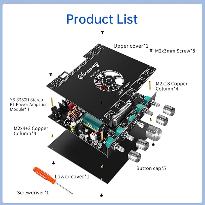 S350H 2.1 Channel Amplifier Board,220W+220W+350W Power Output, 5.1 Amplifier Board DC18-38V TPA3251 AMP Board BT/AUX/USB Input for DIY Wireless Speakers for DIY Wireless Speakers
