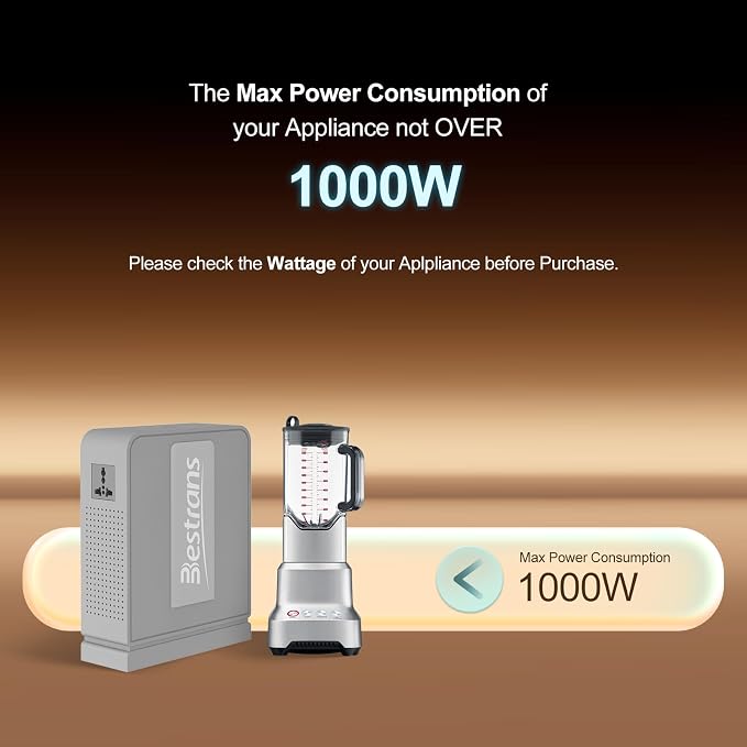 1000W Step Up Transformer 110v to 220v Converter, Heavy Duty Voltage Converter 110v-120v to 220v-240v with Dual Outlets, Overload Protection & Ultra-Quiet for Home Appliances, Light Grey