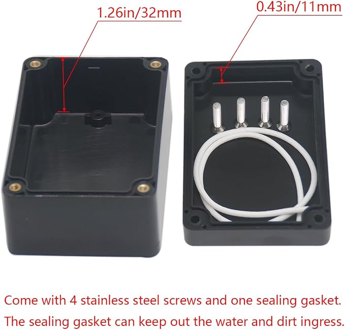 2 Pack Project Box ABS Plastic Black Electrical Boxes IP65 Waterproof DIY Electronic Junction Box Power Enclosure 3.94x2.68x1.97 inch(100 x 68 x50 mm)