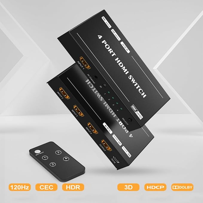 Y.D.F 8K@60Hz HDMI Switcher 4 in 1 Out Aluminum Support 4K@120Hz HDR10+ HDCP 2.3 CEC HDMI 2.1 Switch Splitter Compatible with PS5/4 Xbox X/S Nintendo Switch/OLED Roku Apple TV Fire Stick UHD TV