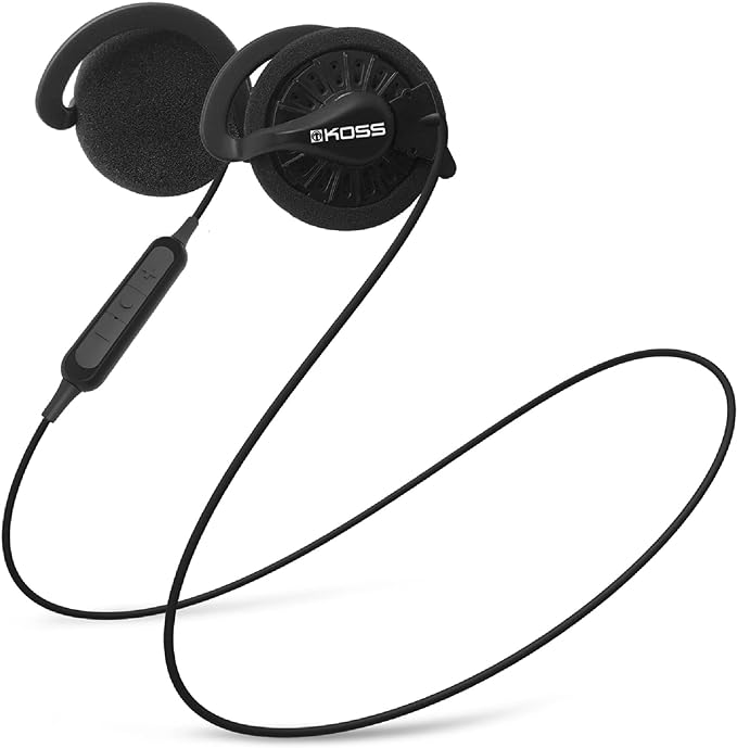 Koss KSC35 Wireless Bluetooth Ear Clip Headphones, USB-C, Microphone with Audio Remote, 18+ Hour Battery Life, Carry Case Included, Black