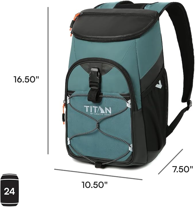 Titan by Arctic Zone Backpack Cooler, Insulated Soft Sided Bag with Leak Proof Lining and Padded Straps, for Lunch, Picnic, and Travel, 24 Can Capacity