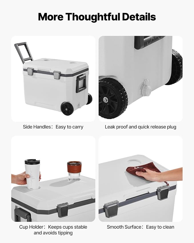 VEVOR Portable Cooler,Hard Cooler with Ice Retention, Heavy-Duty Handles and Strap, Lightweight Rigid Material Insulated Portable Cooler, Suitable for Family Picnics and Short Trips