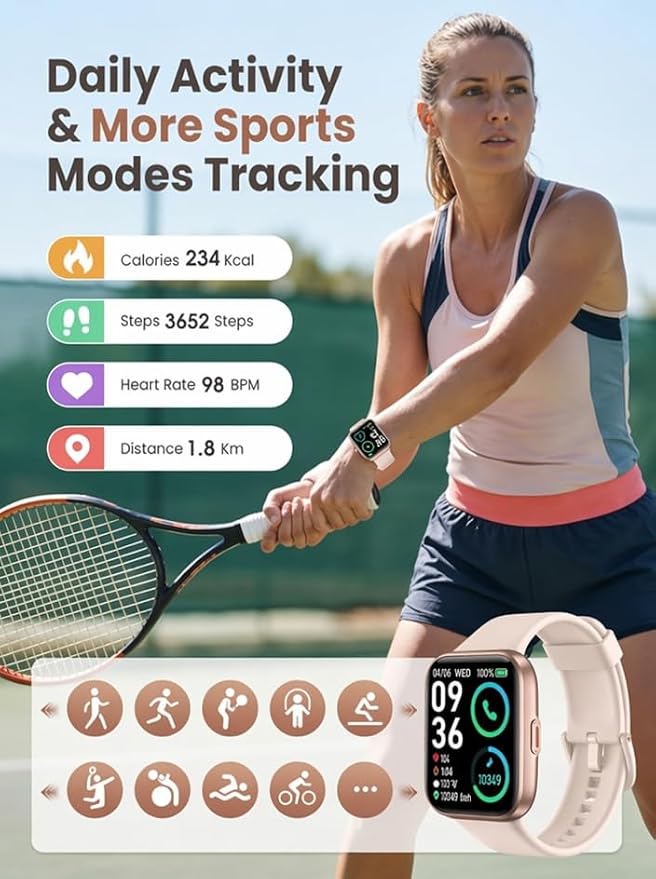 SKG Smart Watch for Women Men Android iPhone, with Alexa Built-in & Bluetooth Call (Answer/Make Call) 1.69" Fitness Tracker with IP68 Waterproof, 60+ Sports, Heart Rate SpO2 Monitor, V7 Pro