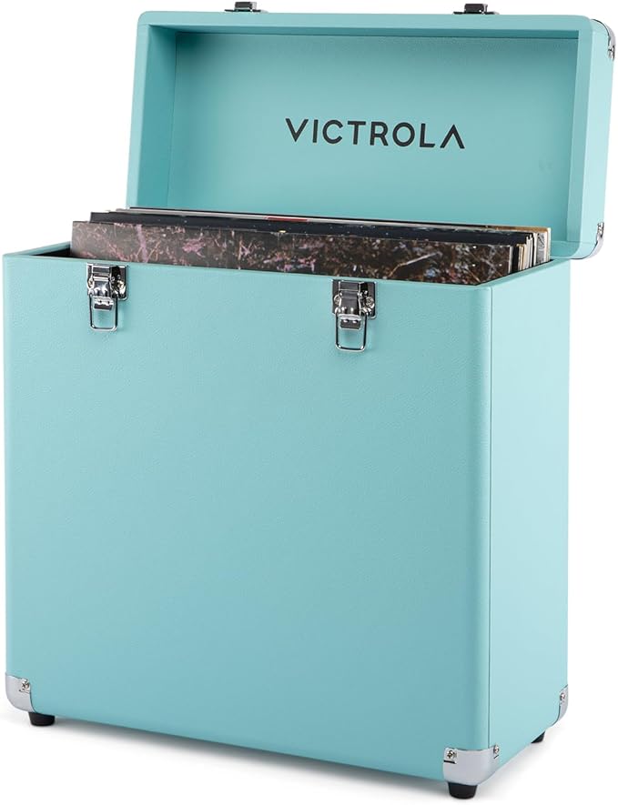 Victrola Collector II (2026 Model) – Vinyl Record Storage Case – Hold 30+ Vinyl Turntable Records, Heavy-Duty Hardware, Soft Interior Lining, Portable Box with Carry Handle (Turquoise)