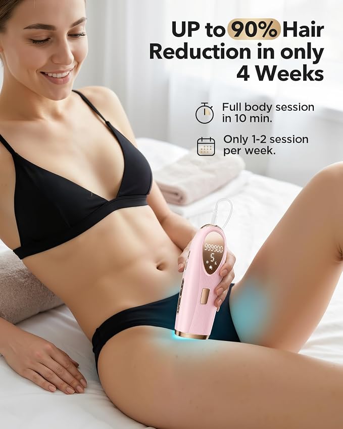 IPL Laser Hair Removal for Women and Men, At-Home Painless IPL Device with 5° Ice Cooling, 85% Hair Reduction for Armpits & Bikini and Full Body, Pink