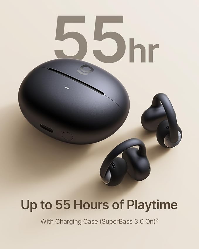 Baseus Bowie MC2 Open Ear Clip On Earbuds, CloudComfort 2.0 Wrap-Around Design, LDAC Hi-Res Audio, Bluetooth 6.0, 55H Playtime, 4-Mic AI Clear Call, IP67 Waterproof for Running Gym Workouts