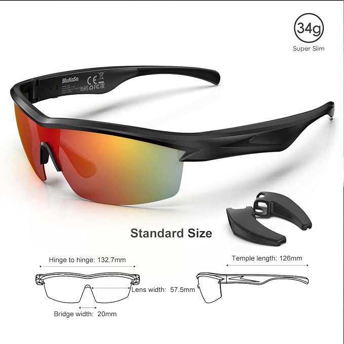 Bluetooth Audio Smart Glasses for Cycling Running Driving | Polarized Sports Sunglasses with Open-Ear Speakers, Hands-Free Calls, Voice Assistant, UV Protection, IPX5 Waterproof for Hiking Fishing