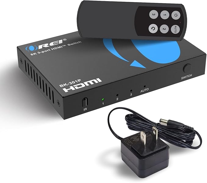 OREI 8K 3-Port HDMI 2.1 Switch, 3-in 1-Out, 8K@60Hz, Manual & Auto Switch