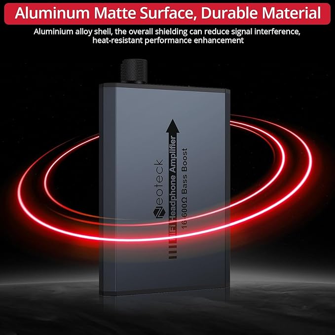 Neoteck 3.5mm Headphone Amp with Bass Boost Portable HiFi Headphone Amplifier, 16-600 Ohm,Aluminum Matte Surface for Mac,Phones,iPad,MP3,MP4 Computers PS4 PS5 Controller-Dark Grey