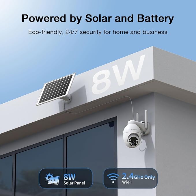 TKENPRO Solar Security Cameras Wireless Outdoor, 2.4GHz Wi-Fi, 24/7 Continuous Recording, Human Auto Tracking, Outdoor Camera Wireless with 2K Color Night Vision, 360° Panoramic View