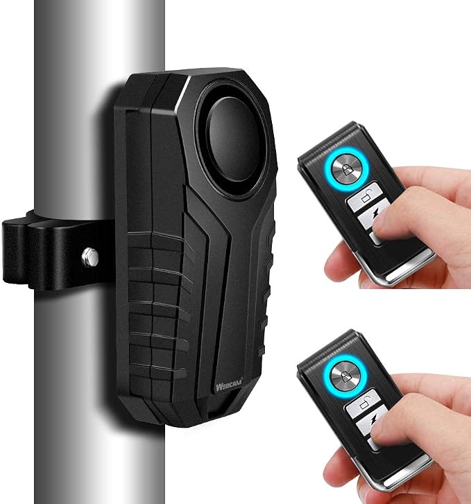WSDCAM Anti-Theft Bike Alarm with Mount, 113dB Burglar Vibration Motorcycle Bicycle Alarm Security System Waterproof Cycle Bike Alarm with 2 Remotes