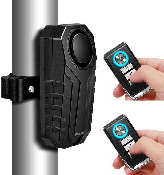 WSDCAM Anti-Theft Bike Alarm with Mount, 113dB Burglar Vibration Motorcycle Bicycle Alarm Security System Waterproof Cycle Bike Alarm with 2 Remotes