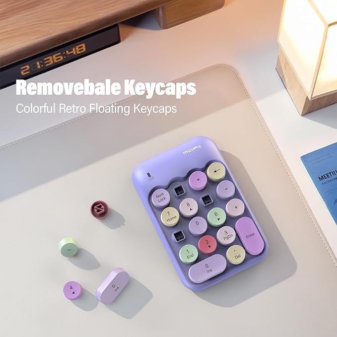 MOFII Cute Colorful Wireless Number Pad - 18 Keys, Portable 2.4 GHz with Stable Wireless Connectivity, 10-Key Financial Accounting Extension (Purple Colorful)