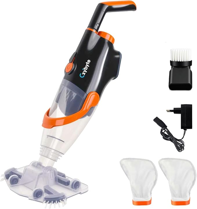 Handheld Pool Vacuum Cleaner, Rechargeable Pool Bottom Cleaner with Strong Suction, 1 H Runtime,for Above Ground/Inground Pools, Spas and Hot Tubs,Orange