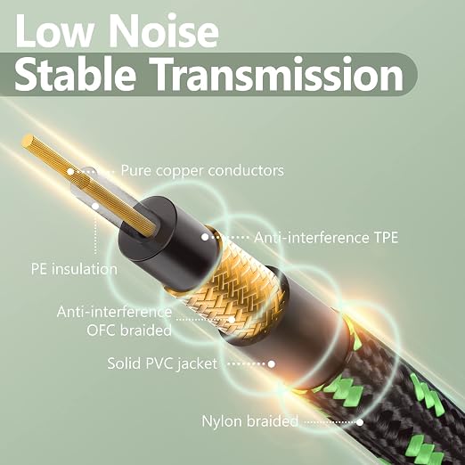 10FT 2 Pack Instrument Cable - Electric Guitar & Bass Guitar Cable with Right Angle 1/4 Inch Connectors, Green and Red
