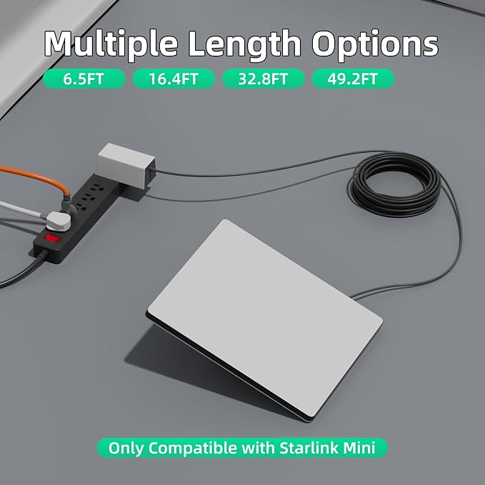 Starlink Mini Power Cable 49.2FT/15M, Replacement DC Power Cable Original Length Extention Cables Cord Waterproof