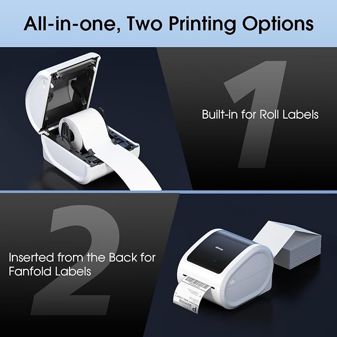 Bluetooth Shipping Label Printer with 1 Roll Labels - D520BT Thermal Label Printer, Thermal Printers with Built-in Label Holder, Come with 500PCS 4x6‬ White Labels (500 Labels/Roll)