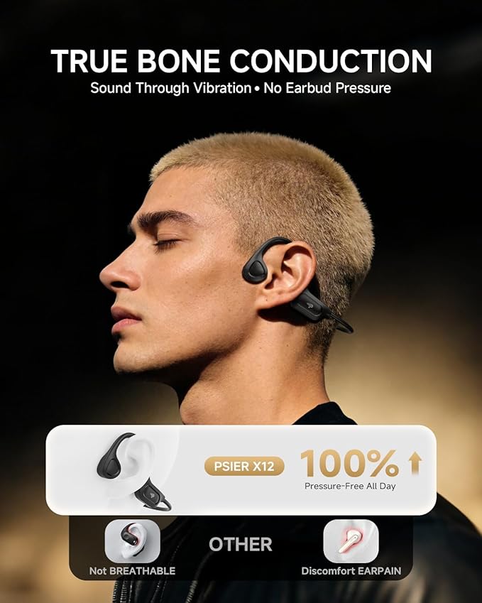 PSIER Bone Conduction Headphones, 2026 Upgrade Bluetooth 6.0 Open Ear Headphones, 10Hrs Playtime Wireless Earbuds with Mic, 23g Lightweight Comfort, IPX5 Waterproof Running Headphones for Gym, Outdoor