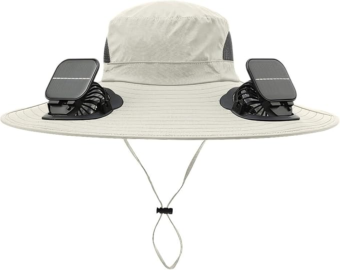 Solar Powered Fan Hat for Men Women Wide Brim Hat with 2 Fans UPF 50+ Outdoor Fishing Beach Sun Hat