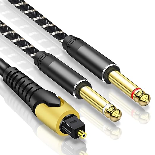 192KHz DAC Optical to Dual 6.35mm Converter,Optical Audio Cable to Dual 6.35mm 1/4" TS Mono Audio Adapter,Digital to Analog Audio Converter for HDTV,DVD,Set-top Boxes(O-ptical to 1/4" Only) Cable -6FT