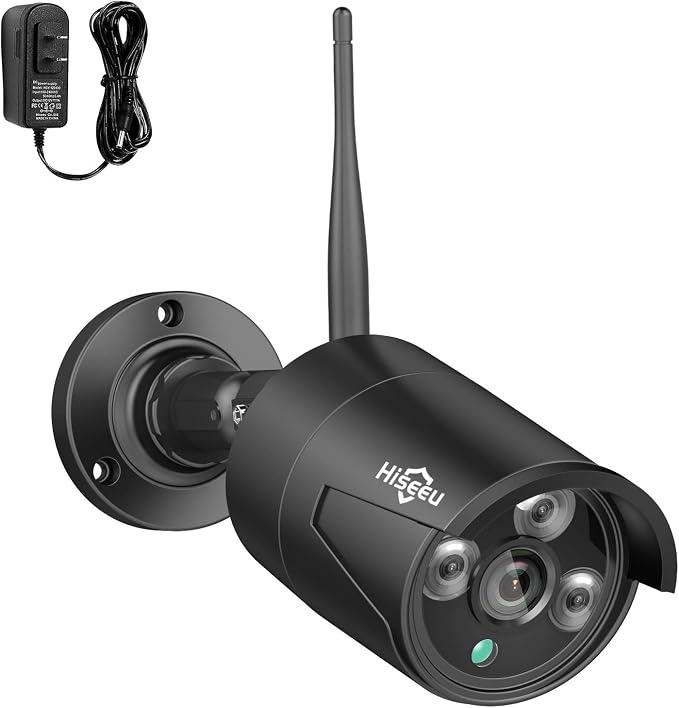 Hiseeu 5MP Black Camera Add on Security Camera, Waterproof Outdoor Indoor 3.6mm Lens IP Day & Night Vision with DC 12V Power Adapter Compatible 10CH 5MP WiFi Camera System